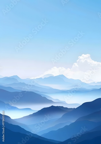 Wallpaper Mural Blue Mountain Range Landscape Illustration Torontodigital.ca