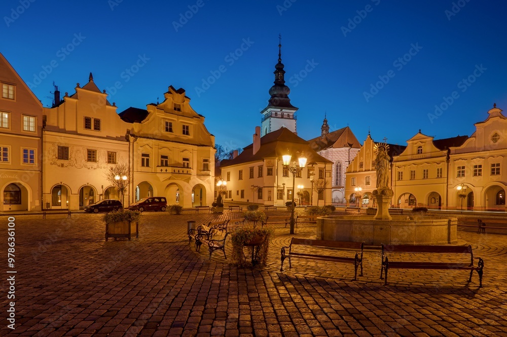 Naklejka premium Night view of Masaryk Square in Pelhrimov