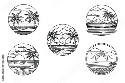 black and white Sunset icons