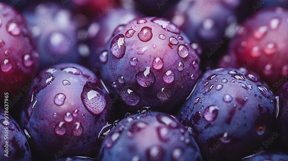 Plums with Water Drops Closeup : Generative AI Plums with Water Drops Closeup : Generative AI