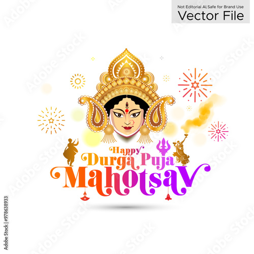 Happy Durga Puja Mahotsav background. Goddess Devi Maa Durga vector illustration for Navratri festival, wishes, post, banner, greeting design.