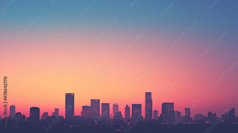 A stunning city skyline at dusk, featuring vibrant colors of pink and blue harmonizing with the urban landscape. A stunning city skyline at dusk, featuring vibrant colors of pink and blue harmonizing with the urban landscape.