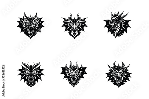 set of black and white dragon head 