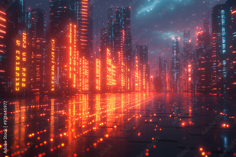 Obraz premium Business impact, holographic price drop, futuristic financial collapse, neon visualization