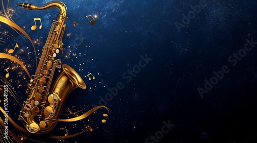 Wallpaper Mural Golden saxophone with musical notes on a dark blue background, elegant music-themed composition. Torontodigital.ca