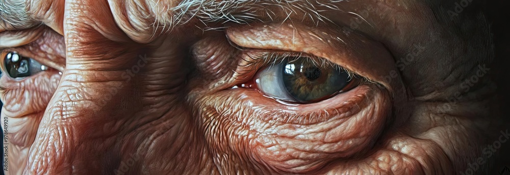 Close-up of an elder eye showcasing intricate details and textures of age, highlighting wisdom and life experiences. Close-up of an elder eye showcasing intricate details and textures of age, highlighting wisdom and life experiences.