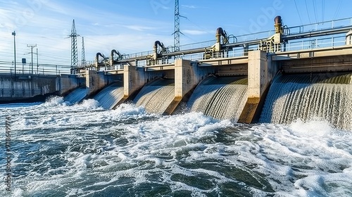 Hydroelectric dam  harnessing river power with turbines for clean energy and carbon neutrality