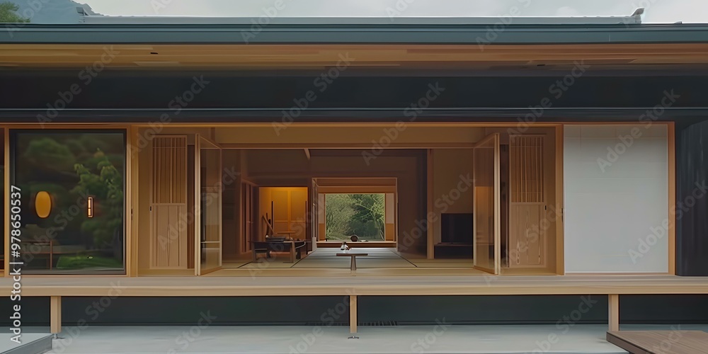 Modern Japanese Architecture Design Featuring Wooden Sliding Doors And A View Of The Garden Modern Japanese Architecture Design Featuring Wooden Sliding Doors And A View Of The Garden