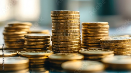 Close-up of shiny gold coins stacked and scattered on a reflective surface, symbolizing wealth and investment opportunities.