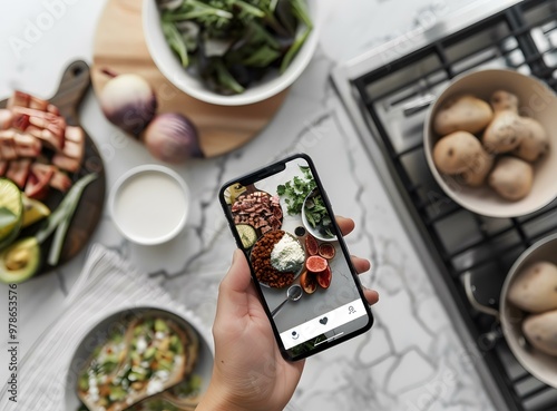 Taking a Photo of a Delicious Meal with a Smartphone photo