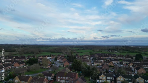 Aerial View of Central City of Harefield, Uxbridge, London United Kingdom. Footage Captured with Drone's Camera During Beautiful Sunset Time on April 3rd, 2024 photo