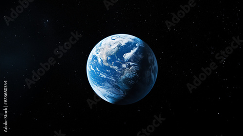 The Earth floating in the vastness of space with a background of countless stars, appearing vibrant blue and majestic