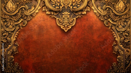 A traditional 2D background illustration with intricate Thai patterns, inspired by ancient temple murals, hyper-real, high quality, sharp images