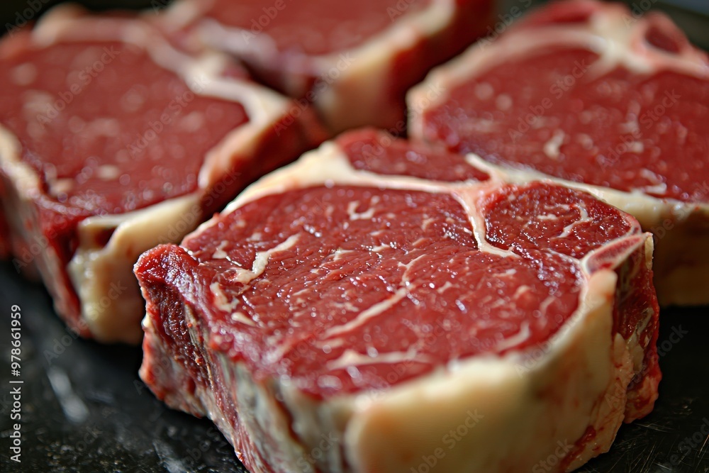 Obraz premium Fresh raw red meat beef steak sliced on dark background