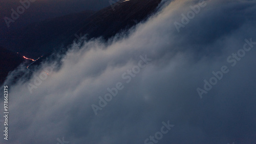 Aerial photography of fog in the mountains, Sichuan Province, China