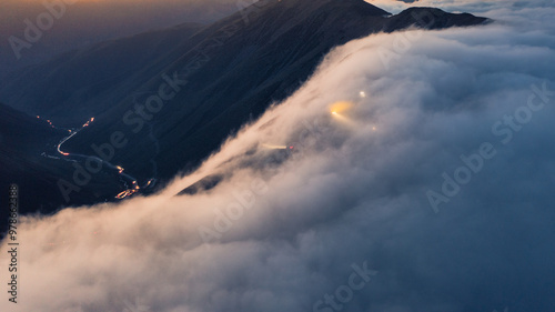 Aerial photography of fog in the mountains, Sichuan Province, China