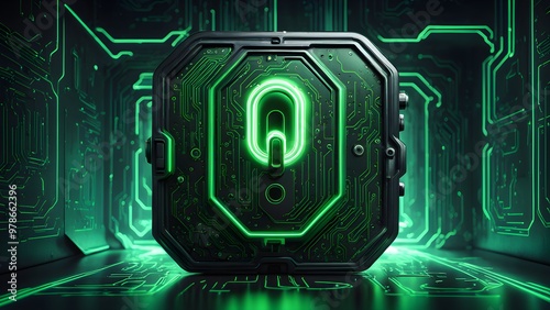 A glowing green question mark inside a futuristic black box with a circuit board pattern.