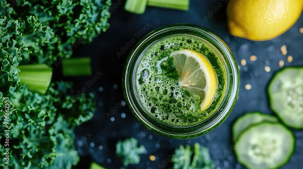 Refreshing green juice with kale, cucumber, and lemon. A healthy drink perfect for detox and energizing your day. Refreshing green juice with kale, cucumber, and lemon. A healthy drink perfect for detox and energizing your day.