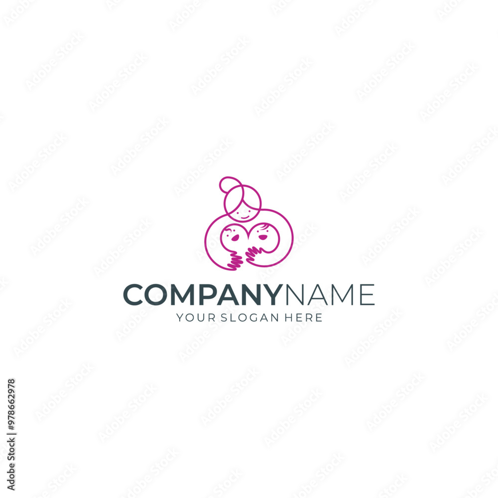 parenting logo, with the concept of a mother embracing her two children in a simple line design style parenting logo, with the concept of a mother embracing her two children in a simple line design style