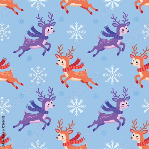 Wallpaper Mural Seamless pattern of Christmas reindeer. Festive New Year's background. Vector illustration. Torontodigital.ca