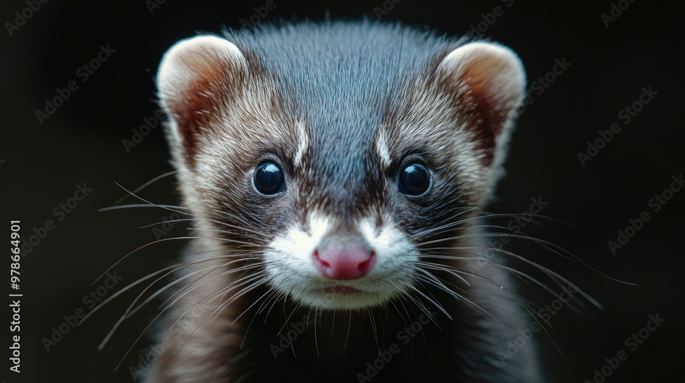 A close-up of a ferret face, highlighting its expressive eyes and soft fur. A close-up of a ferret face, highlighting its expressive eyes and soft fur.