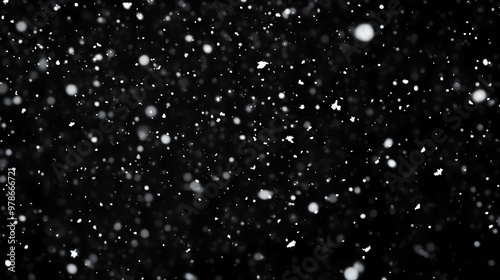 Abstract Snowfall Background with White Flakes Falling on a Black Background