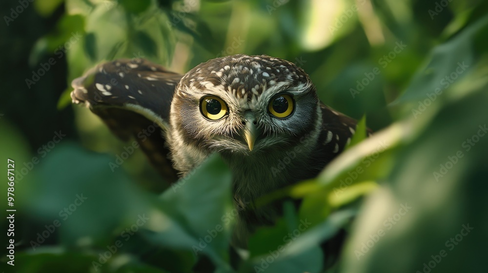A collared owlet hunting in a forest, with its intense gaze and focus on potential prey. A collared owlet hunting in a forest, with its intense gaze and focus on potential prey.