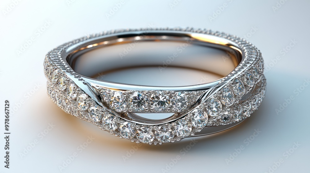 Elegant diamond ring with intertwined design and sparkling stones.
