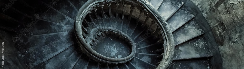 Aerial view of an elegant spiral staircase with a vintage design, evoking a sense of history and timeless beauty. Aerial view of an elegant spiral staircase with a vintage design, evoking a sense of history and timeless beauty.