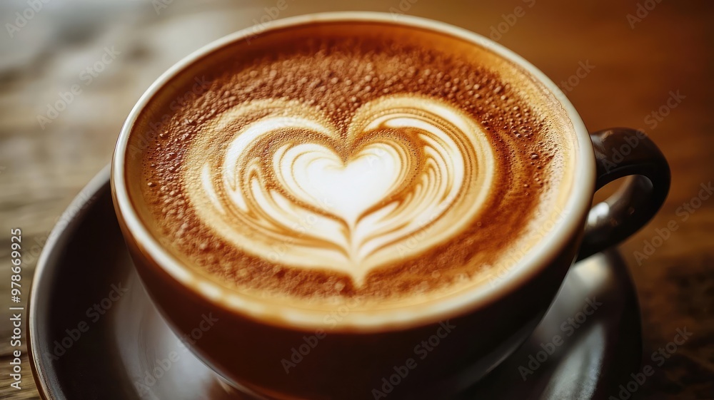 A beautifully crafted latte with a heart design, symbolizing warmth and love in a cozy coffee setting. A beautifully crafted latte with a heart design, symbolizing warmth and love in a cozy coffee setting.