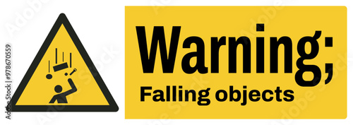 ISO warning safety signs text variation_warning ; falling objects landscape size 1/2 a4/a3/a2/a1