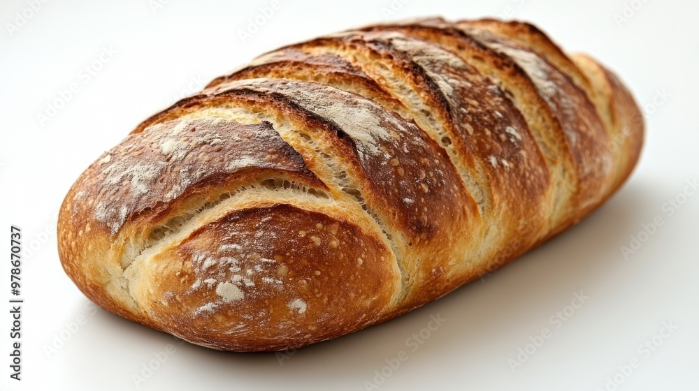 A freshly baked loaf of artisanal bread with a golden crust. A freshly baked loaf of artisanal bread with a golden crust.