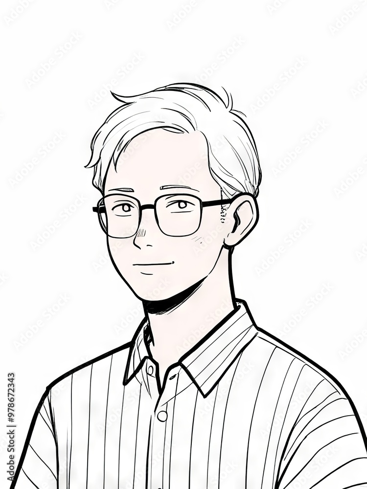 Casual line art Illustration of a Young Man wearing stripped t-shirt Casual line art Illustration of a Young Man wearing stripped t-shirt