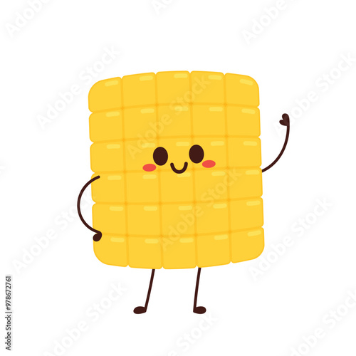 Corn cartoon vector. Cute vegetable vector character isolated on white. Corn mascot.