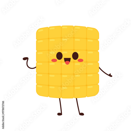 Corn cartoon vector. Cute vegetable vector character isolated on white. Corn mascot.