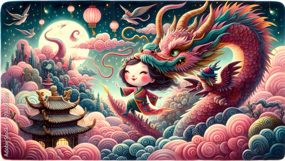 Fototapeta premium Dragones Celestiales en Templos Místicos