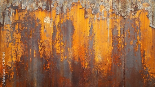 Rusted Metal Surface with Flaking Paint and Orange Patina