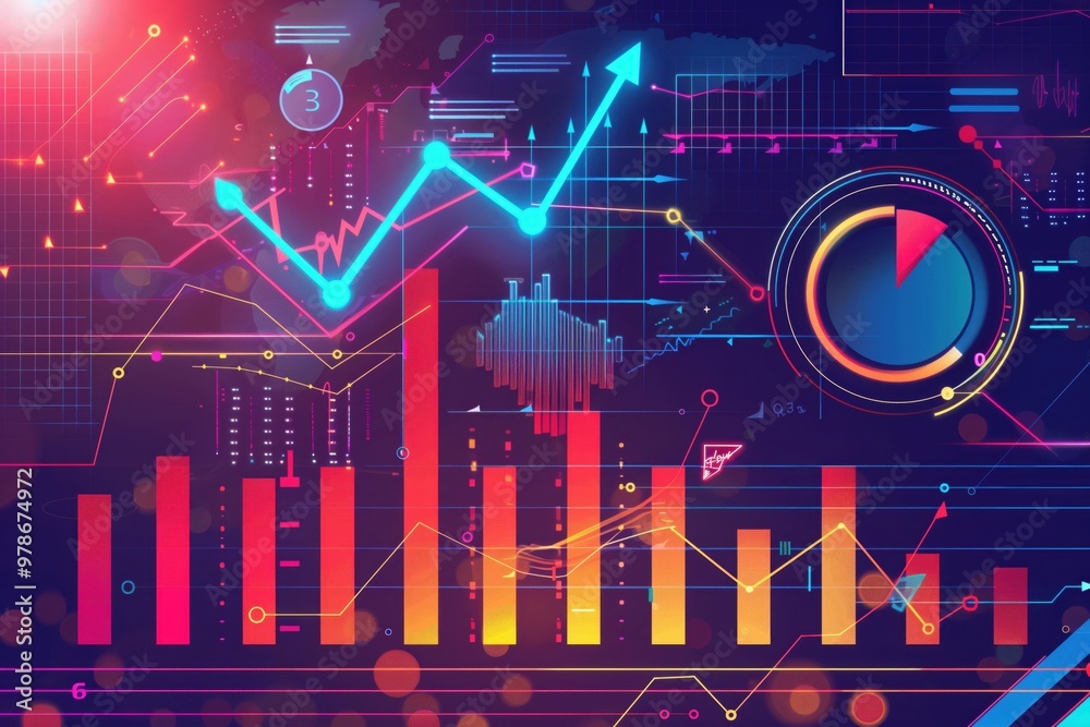 Fototapeta premium Colorful graph and chart with an arrow pointing up