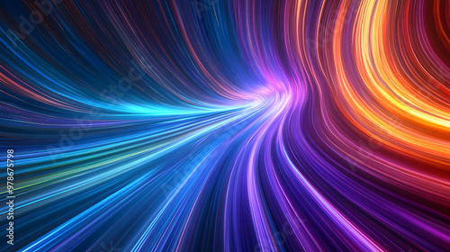 Abstract 3D Background with Curved Lines of Blue, Purple, and Orange Light