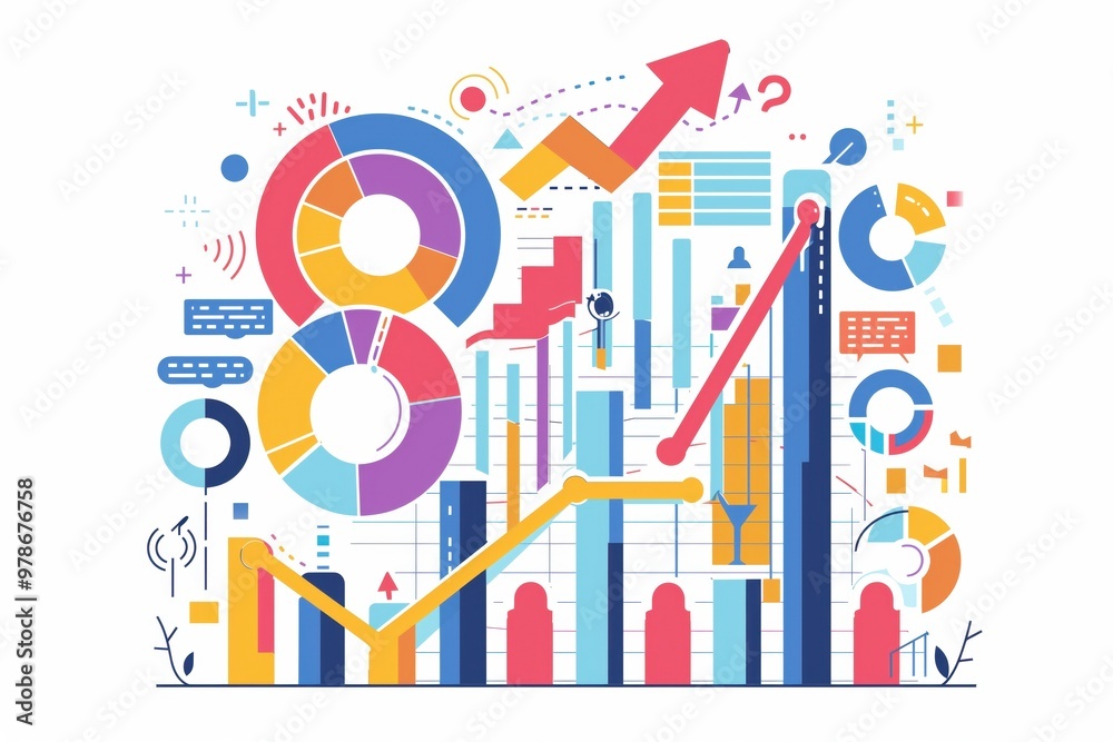 Colorful graph and chart with an arrow pointing up Colorful graph and chart with an arrow pointing up