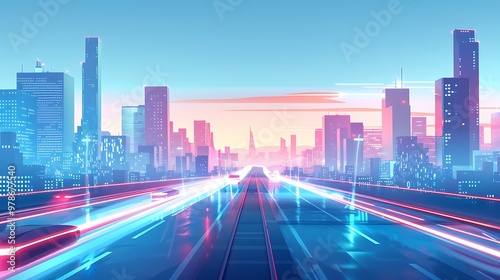 Smart City with Autonomous Driving Control System, Business Theme, Simple, Blue