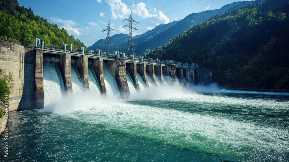 A hydroelectric dam generating clean energy, demonstrating the use of environmental technology in energy production. A hydroelectric dam generating clean energy, demonstrating the use of environmental technology in energy production.