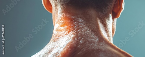 Close-up of a muscular male neck showcasing skin texture and lighting, ideal for fitness and anatomy themes.