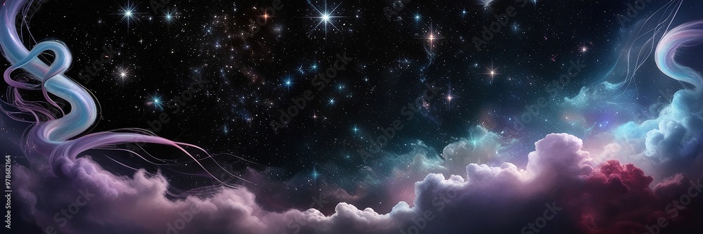 Starlit night sky with nebulae, cosmic expanse. Made with Generative AI Technology Starlit night sky with nebulae, cosmic expanse. Made with Generative AI Technology