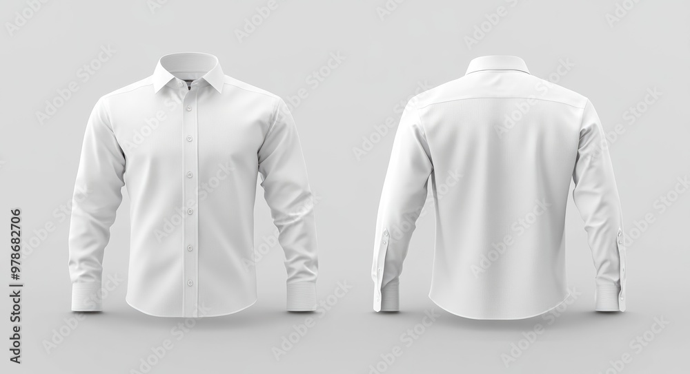A pristine men's formal long t-shirt mockup in white, displayed against a white background. The clean design highlights the shirt's modern elegance and versatile style for premium fashion showcases. A pristine men's formal long t-shirt mockup in white, displayed against a white background. The clean design highlights the shirt's modern elegance and versatile style for premium fashion showcases.