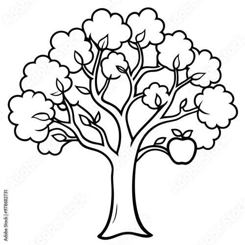 an apple tree outline coloring book page line art drawing