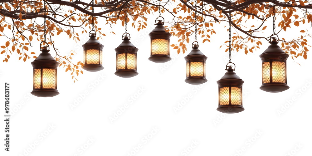 Obraz premium String of Lanterns. Illuminated Lanterns on a Twinkling Evening. midautum festival