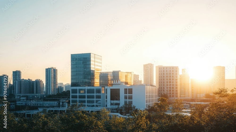 A modern industrial factory complex with tall buildings and production facilities, against a backdrop of a clear sky. A modern industrial factory complex with tall buildings and production facilities, against a backdrop of a clear sky.