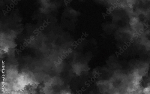 Abstract black and white realistic smoke clouds with shadow overlay effect background. Mystery dark background with spooky white light and fog. Vector illustration of smoky mist toxic vapor on floor.