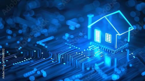 Smart Home Theme, Technology Concept, Modern Living, Blurred Background, Blue Hue